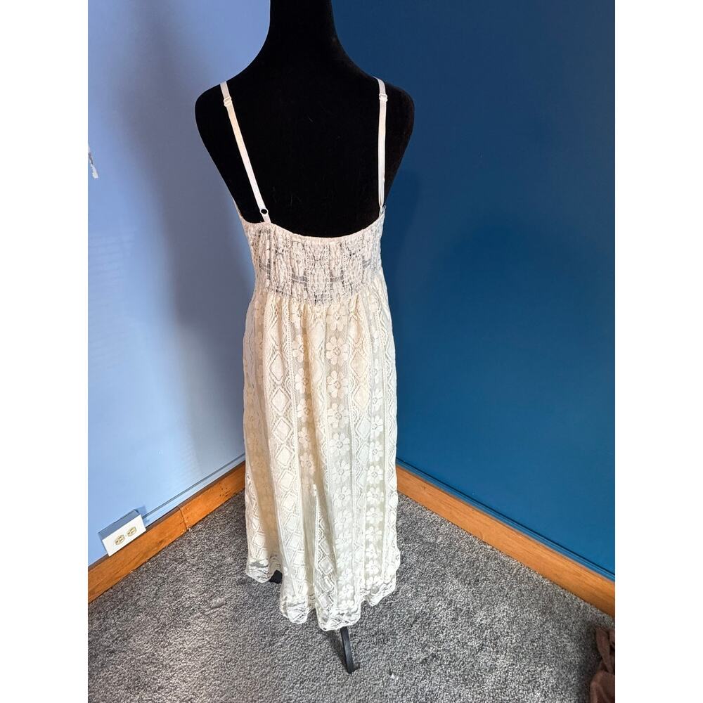 Cream Boho Lace Tassel Maxi Dress Crochet Cottagecore Dress Coquette Dress - Picture 2 of 13
